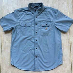 CARHARTT Mens Loose Fit SHORT SLEEVE Denim Blue Chambray Work Shirt L